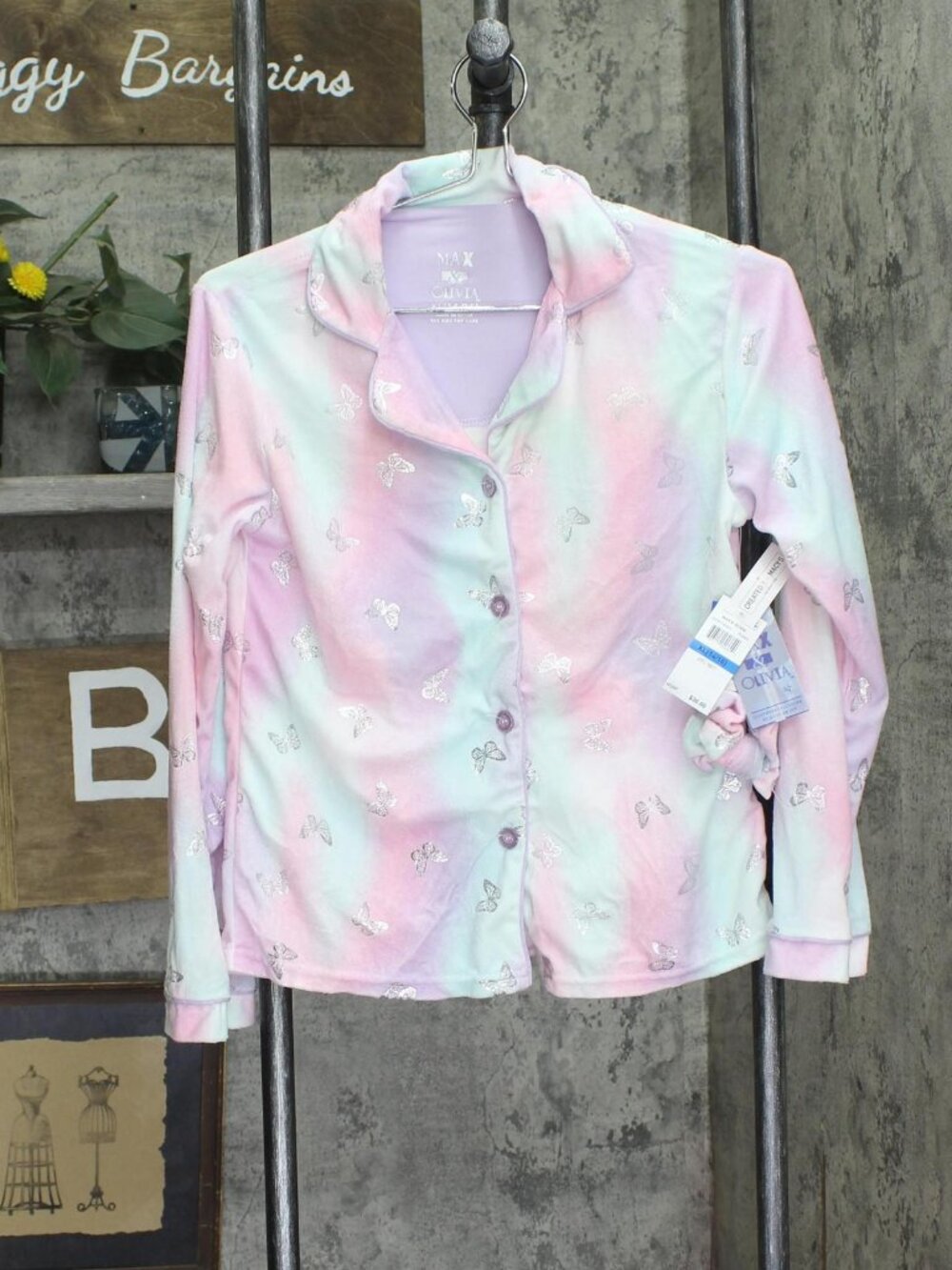 NEW Max And Olivia Pajama Sleep Shirt with Scrunchie Purple Multi XL (14/16)